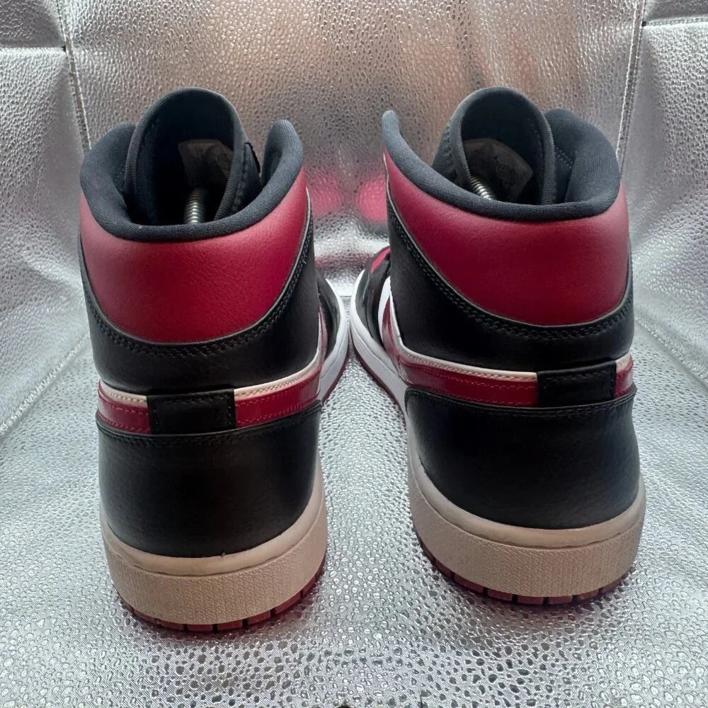 Size 12 Air Jordan 1 Mid Mens Black Noble Red Lace Up Sneakers‎ 554724-066